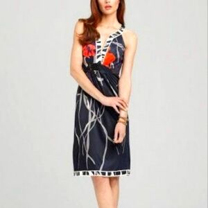 Elie Tahari Ivy Spring NavyFloral Viscose Jersey Dress , sz Medium